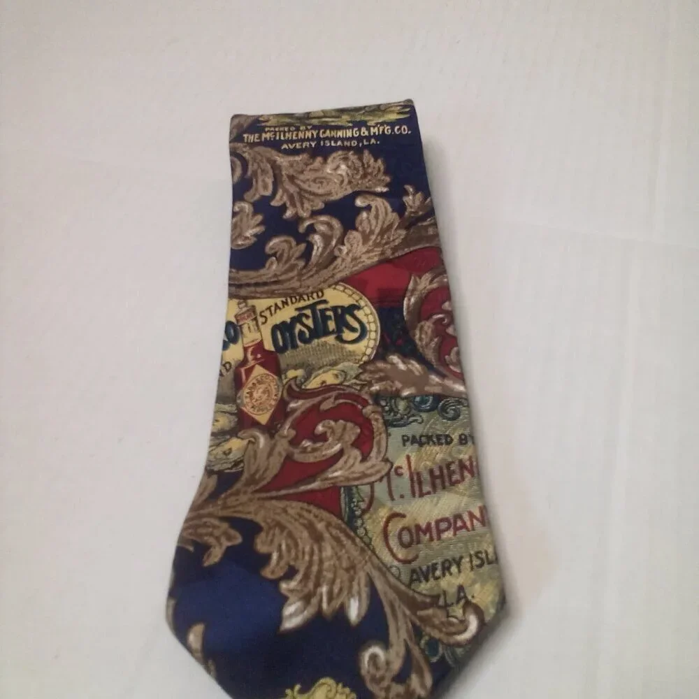 Tabasco Hot Sauce Tie Necktie Men 100% Silk Gold Red Blue